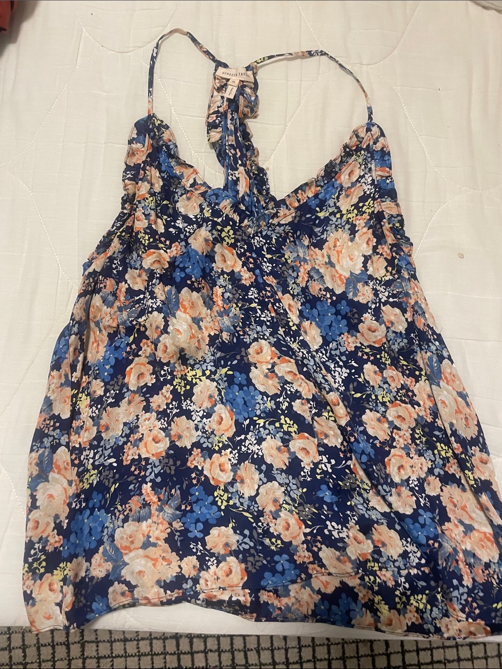 Rebecca Taylor Navy Blue Floral Spaghetti-Strap Camisole